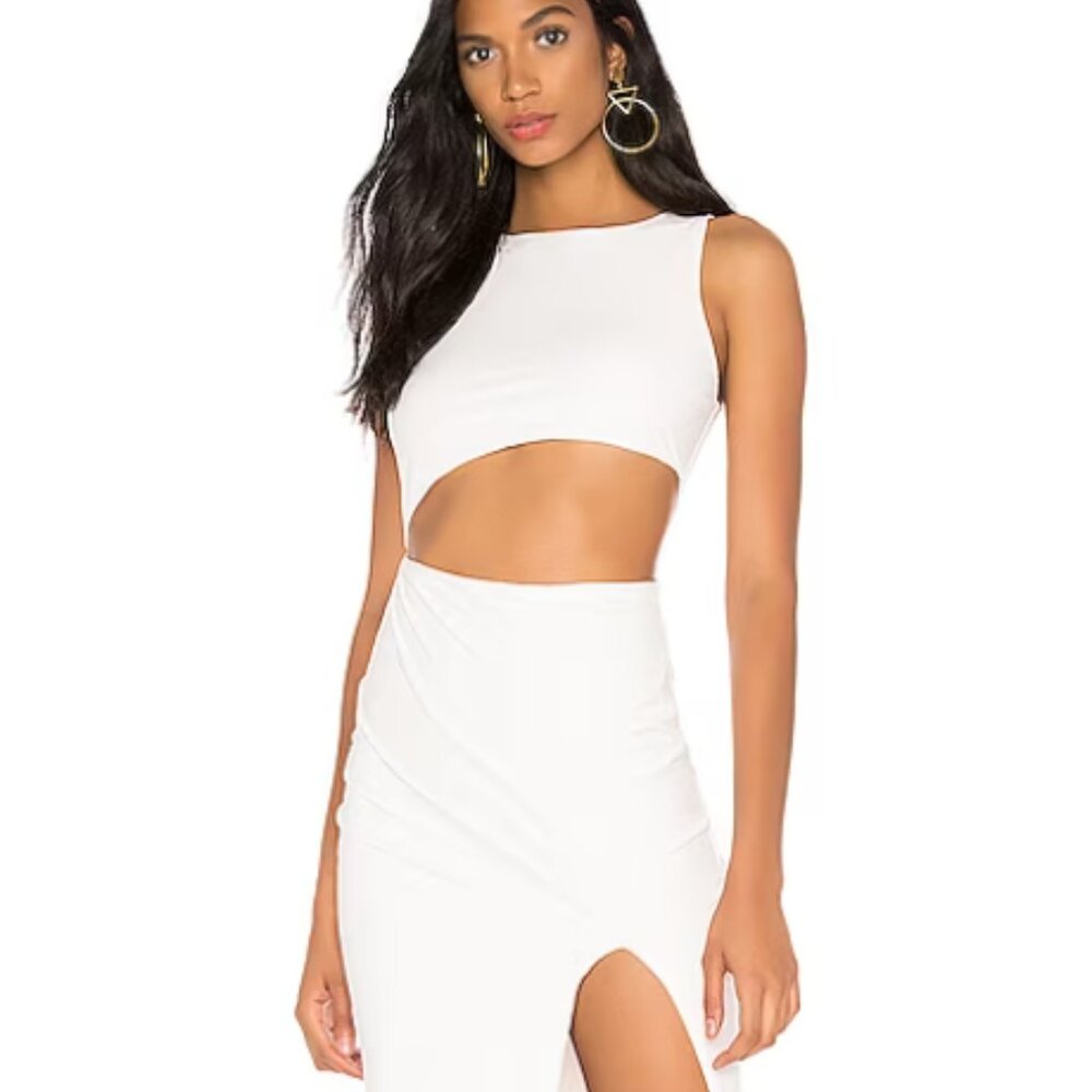 Superdown White Cut-Out Midi Dress | Sleeveless Stretch Bodycon